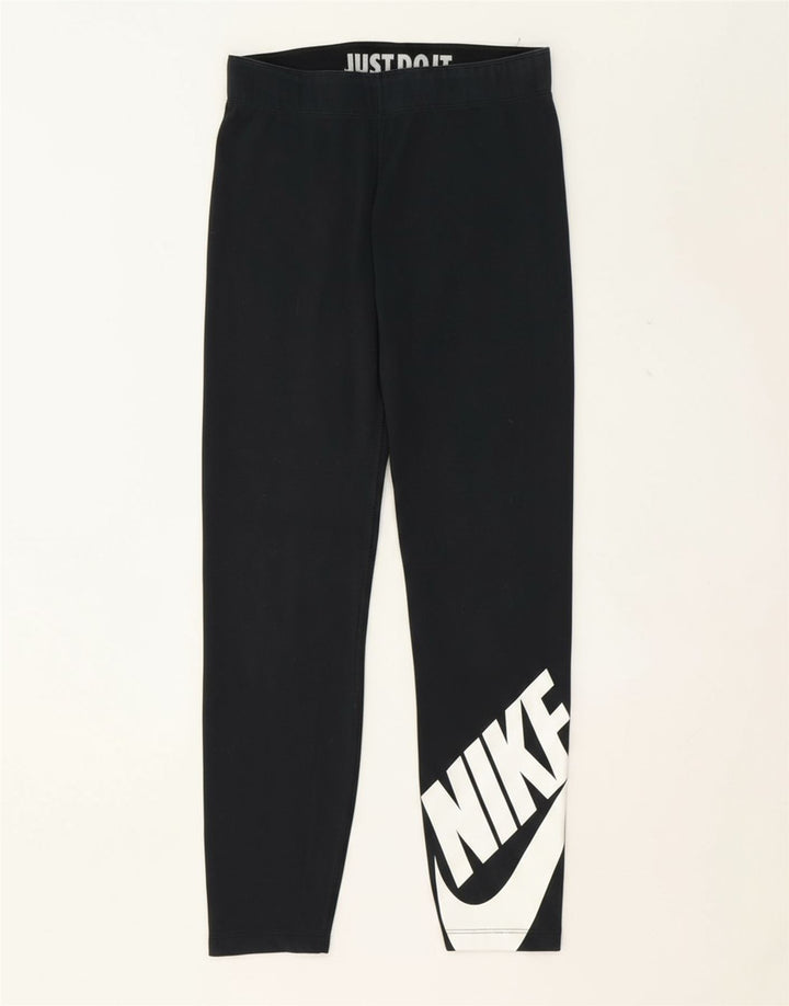 NIKE Womens Graphic Leggings UK 8 Small  Navy Blue Cotton