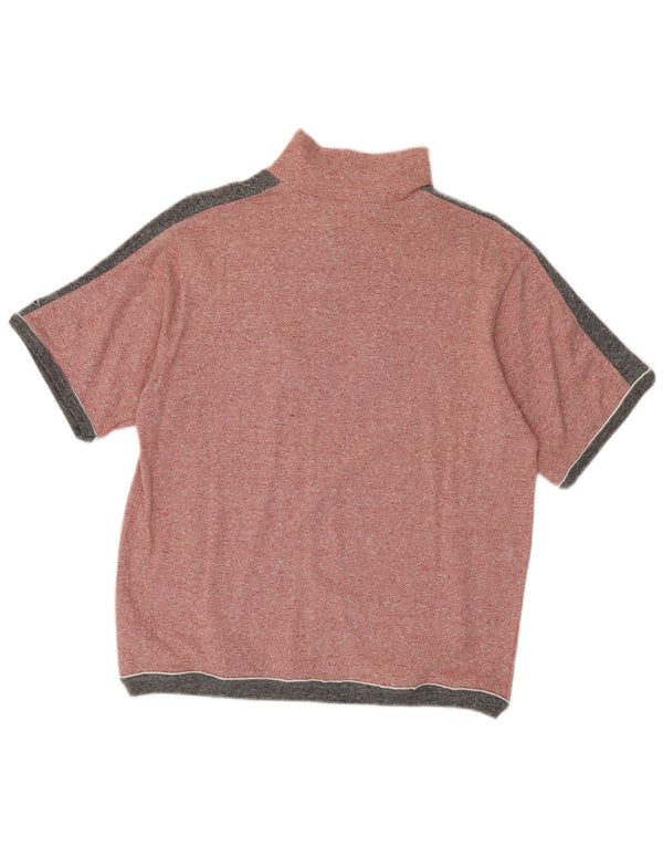 Asics Herre Kortærmet Zip Neck Jumper Sweater Medium Pink Colourblock