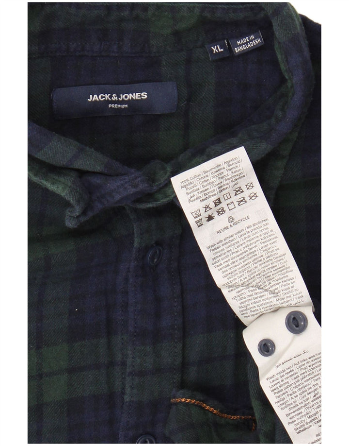 JACK & JONES Herre premium flannelskjorte XL marineblå ternet bomuld
