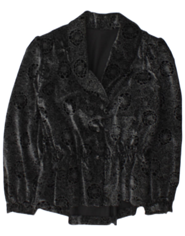 Vintage Dame 2 Button Blazer Jacket UK 14 Medium Black Floral