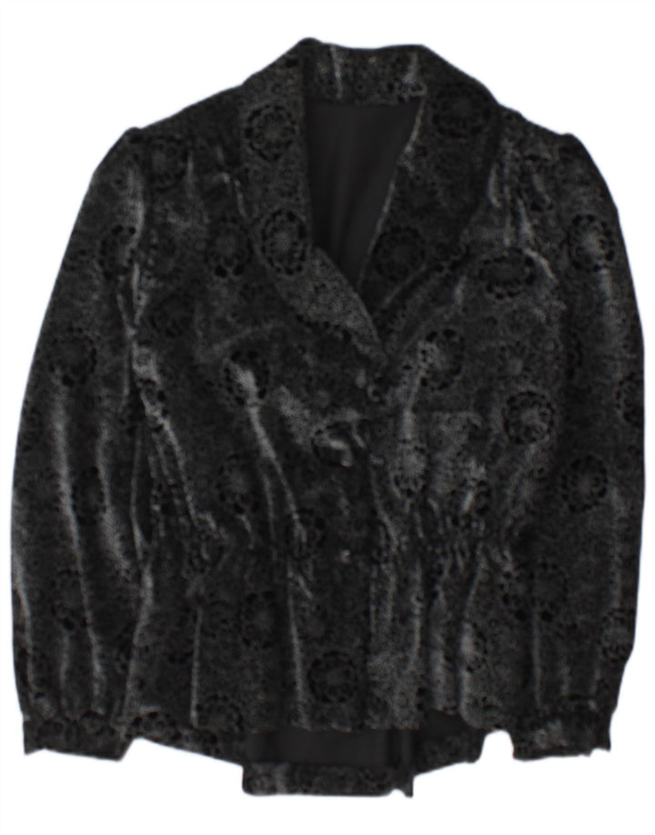 Vintage Dame 2 Button Blazer Jacket UK 14 Medium Black Floral