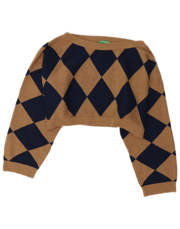 Benetton Dame Loose Fit Boat Neck Jumper Sweater UK 14 Medium Brown