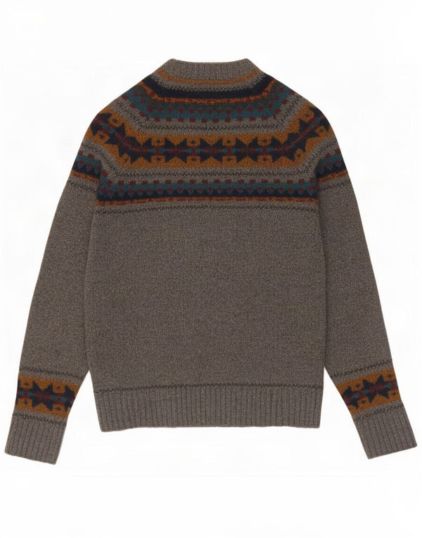 White Stuff Herre Crew Neck Jumper Sweater Small Grey Fair Isle Lambswool