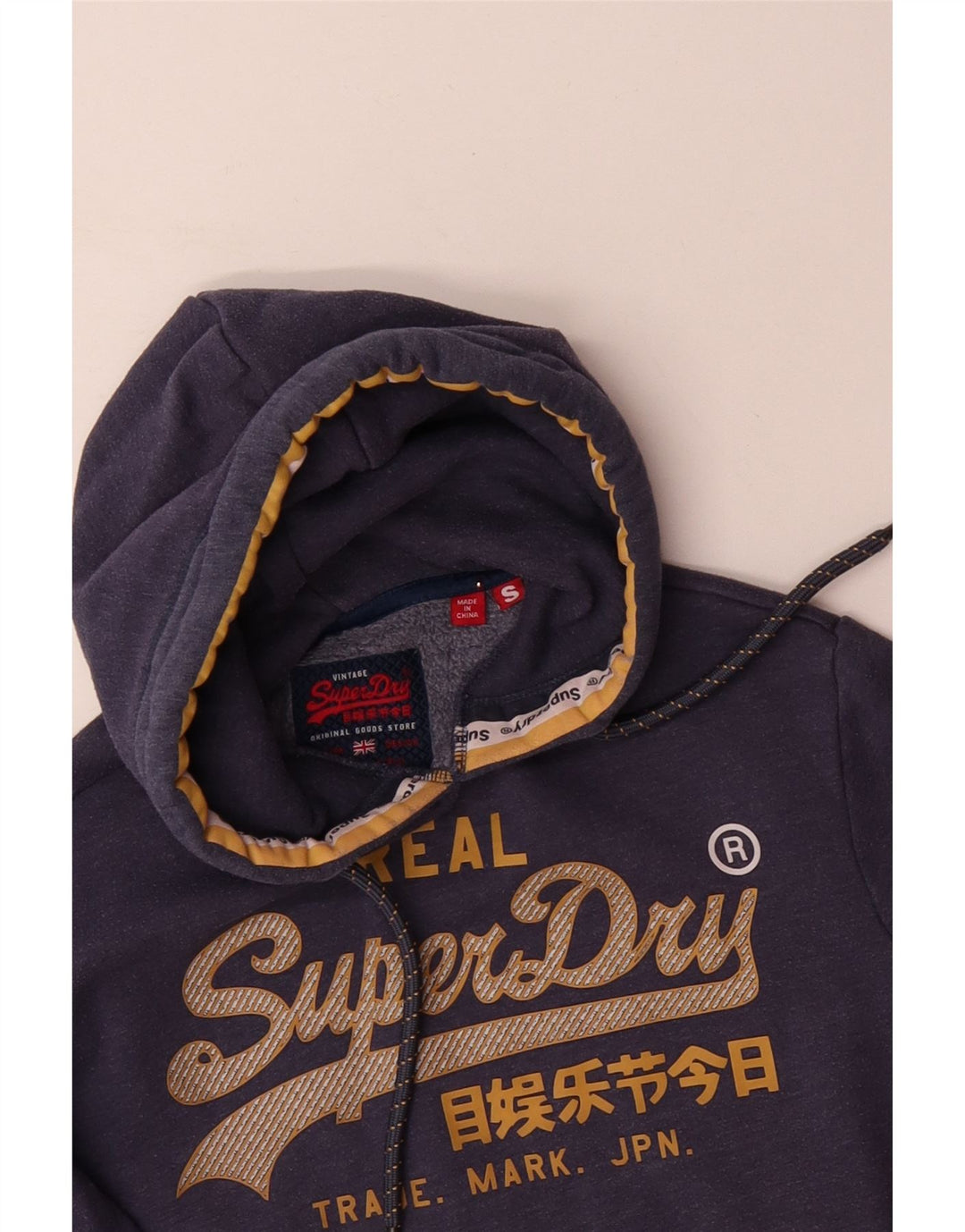 SUPERDRY Grafisk hættetrøje til mænd, lille marineblå polyester