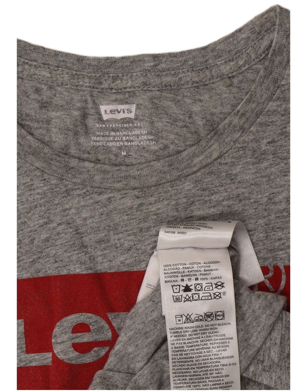 LEVI'S Grafisk T-shirt top til kvinder UK 12 Mellemgrå flækket bomuld
