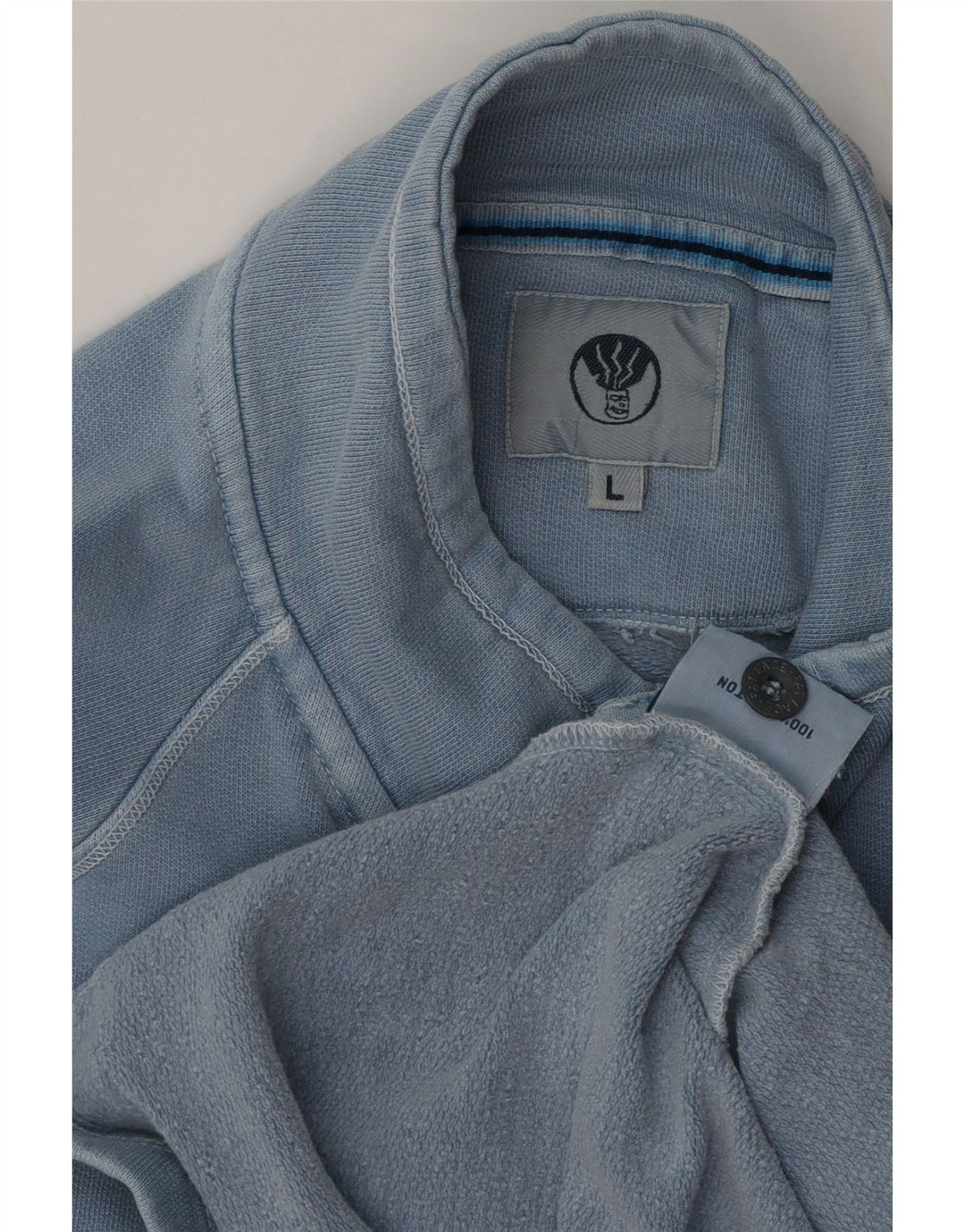 Fat Face Herre Button Neck Sweatshirt Jumper Stor Blå Bomuld