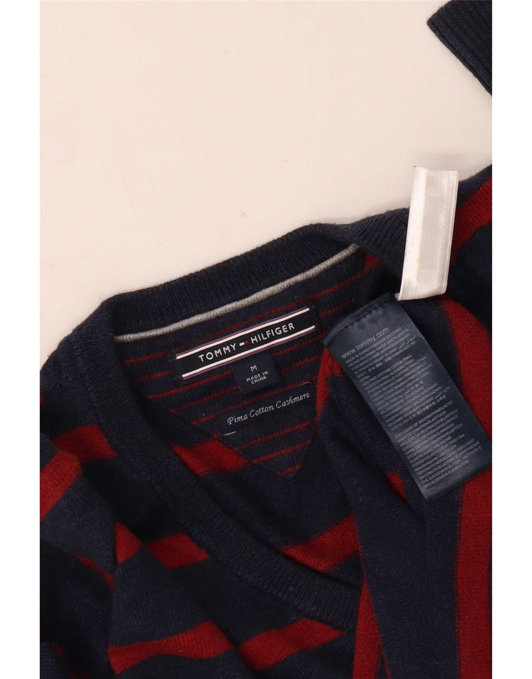 Tommy Hilfiger Herre V-hals sweater Medium Navyblå stribet bomuld