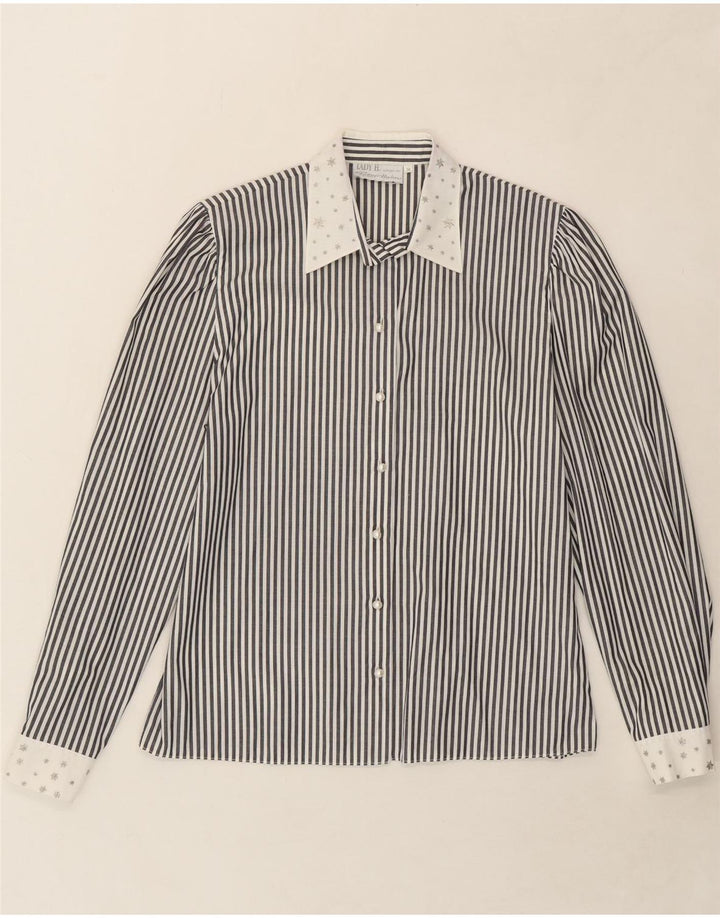 LADY H. Womens Shirt EU 38 Medium Black Pinstripe Cotton Vintage LADY H. and Second-Hand LADY H. from Messina Hembry 