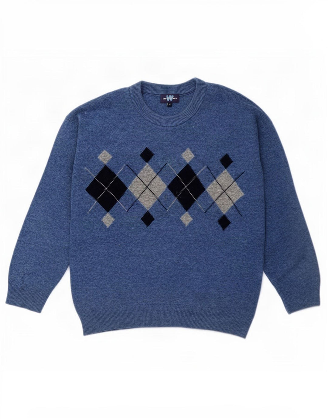 Weekend Herre Crew Neck Jumper Sweater Medium Blue Argyle/Diamond Wool