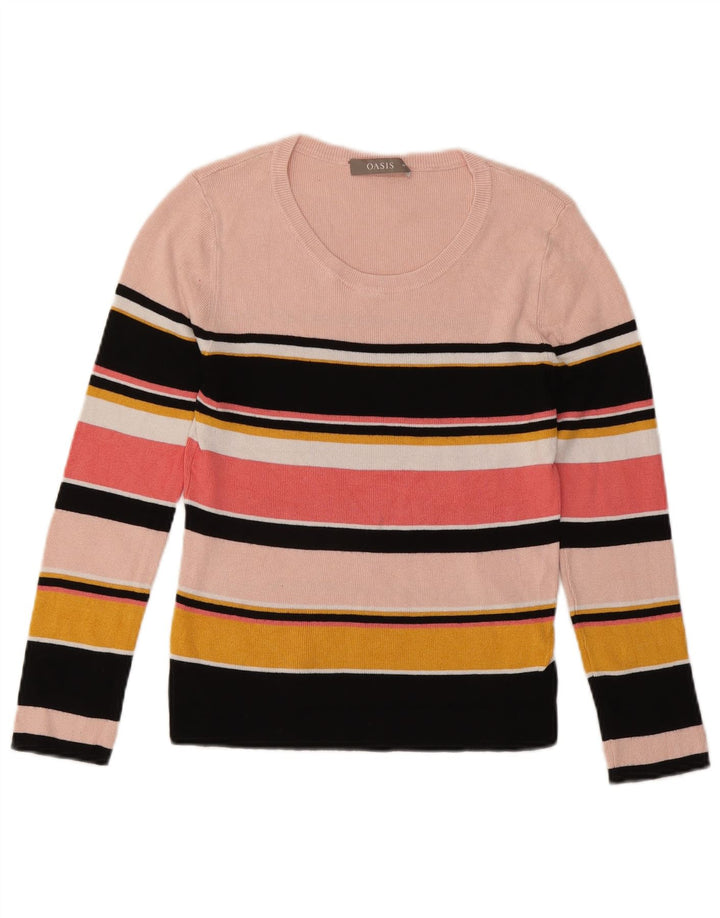 Oasis Dame Top Langærmet UK 12 Medium Pink Stribet Viscose
