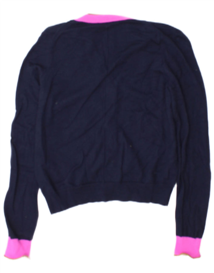 Jigsaw Dame Cardigan Sweater UK 14 Medium Navy Blue Colourblock Uld