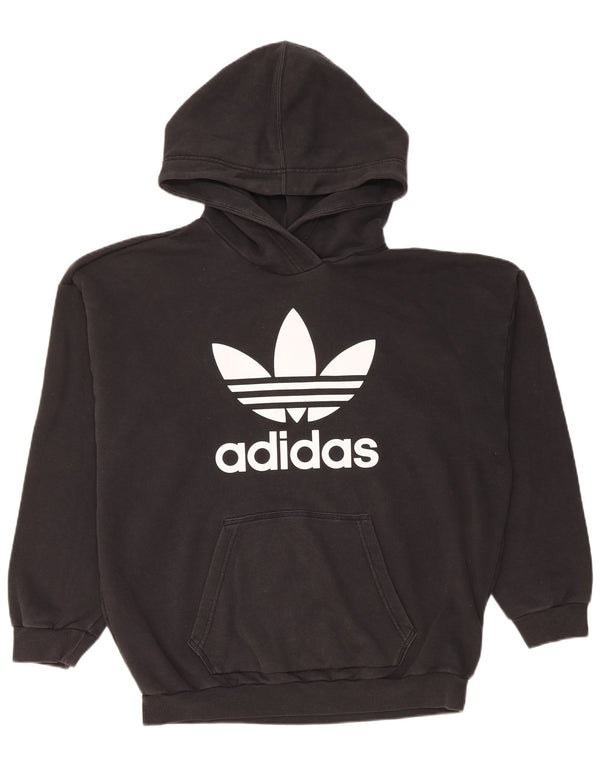 Adidas Dame Grafisk Oversized Hoodie Jumper UK 14 Medium Sort Bomuld