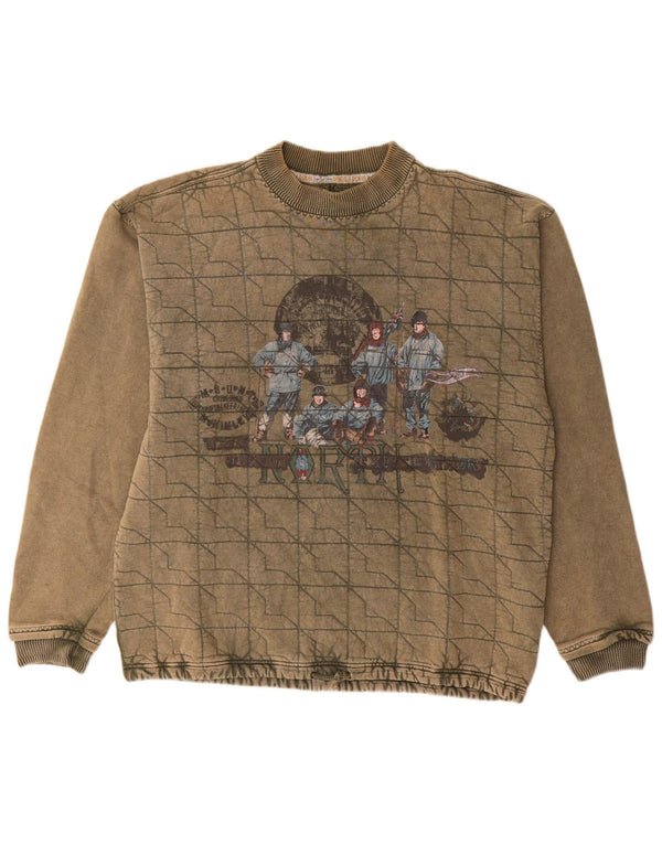 Vintage Herre Grafisk Sweatshirt Jumper Stor Khaki Geometrisk Bomuld