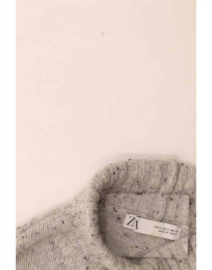 Zara Dame Oversized Turtle Neck Jumper Sweater UK 10 Small Grey Flecked