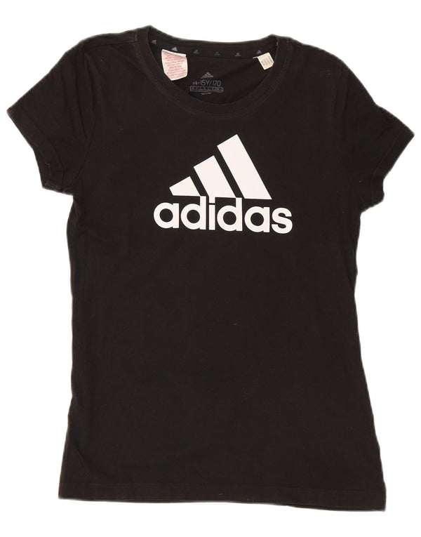 Adidas piger grafisk t-shirt top 14-15 år sort bomuld