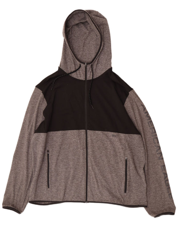 American Eagle Herre grafisk hættetrøje med lynlås 2XL Grå Colourblock