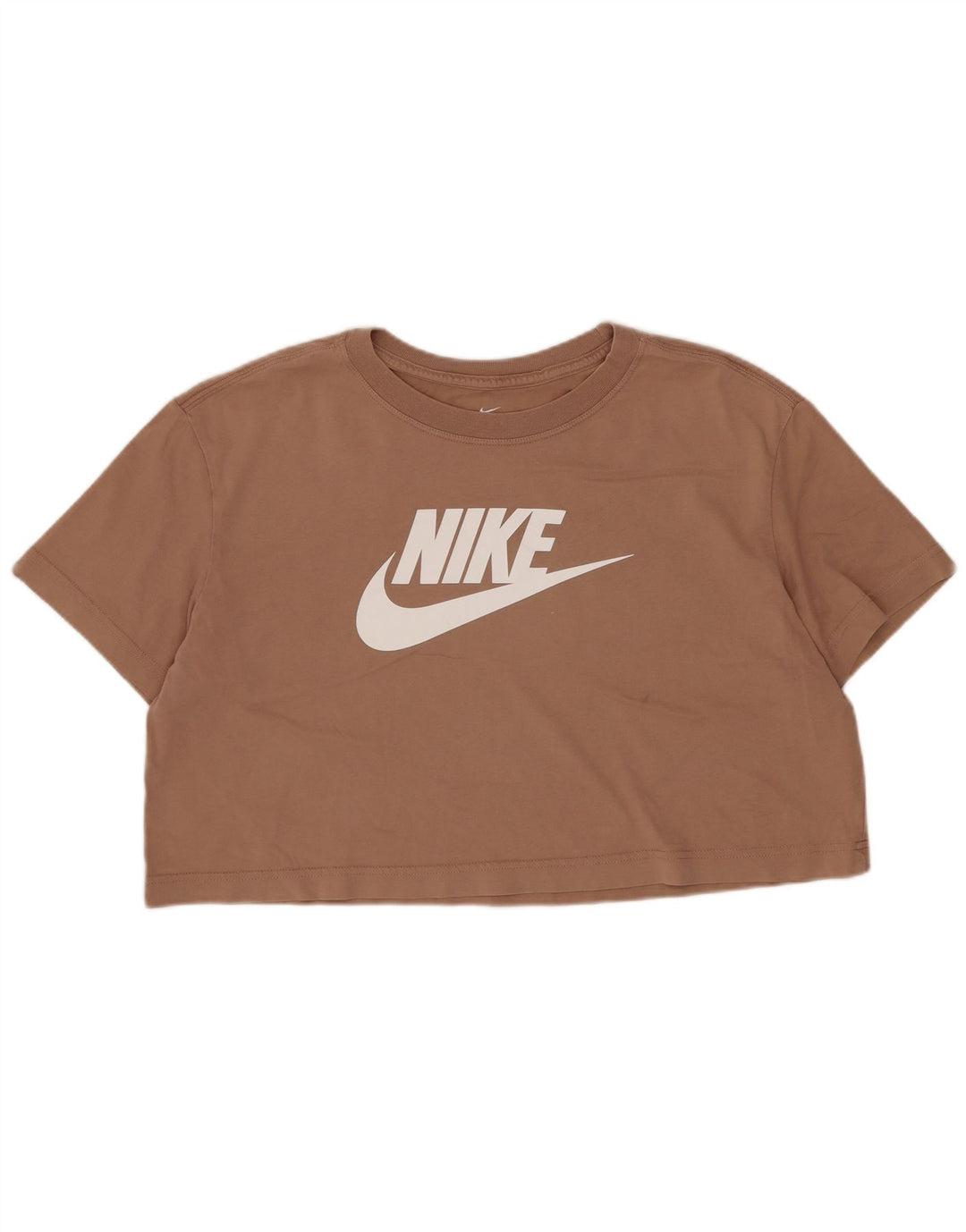 Nike Dame Crop Grafisk T-Shirt Top UK 14 Medium Beige Bomuld