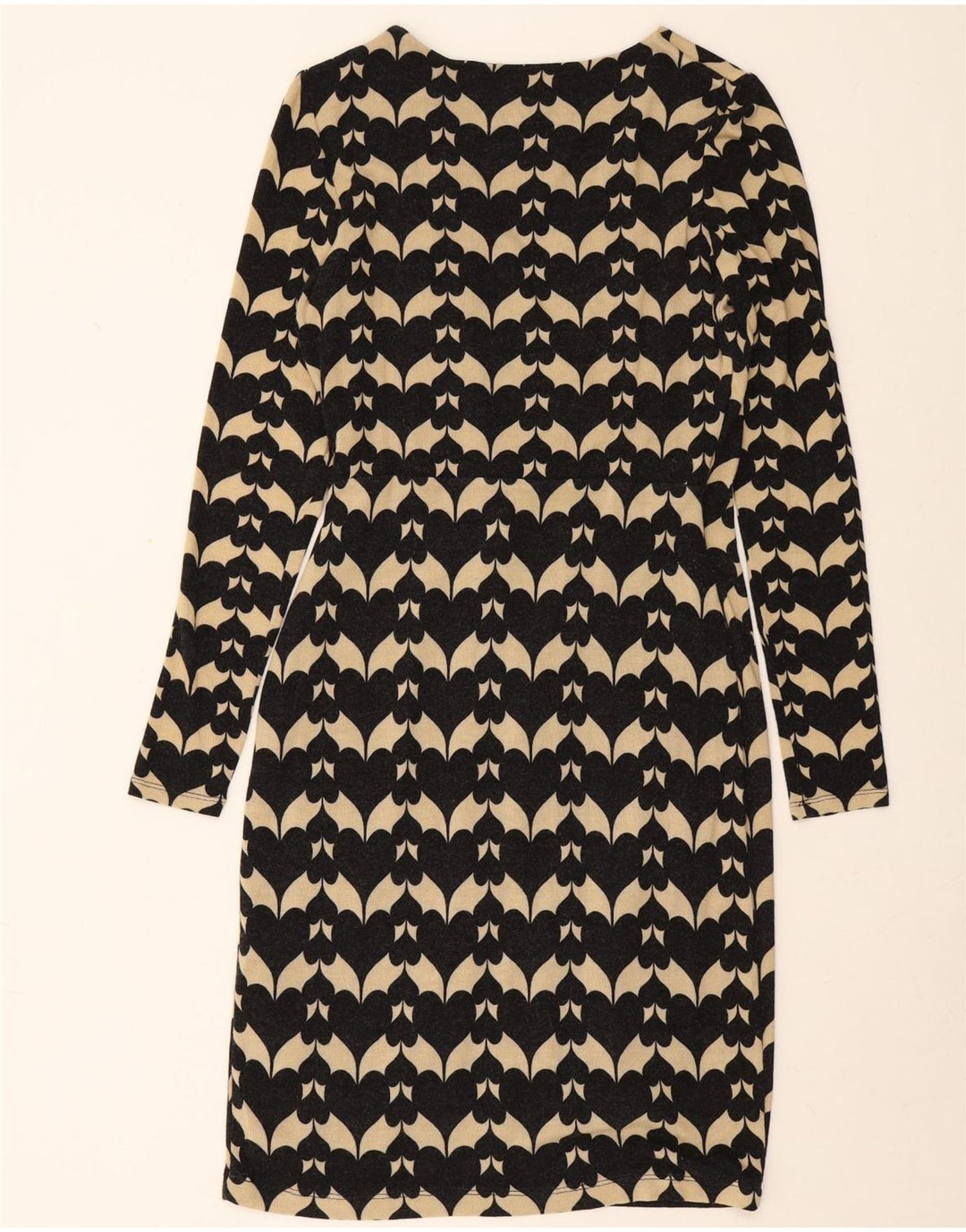 Phase Eight Dame Langærmet Skede Kjole UK 12 Medium Sort Geometrisk