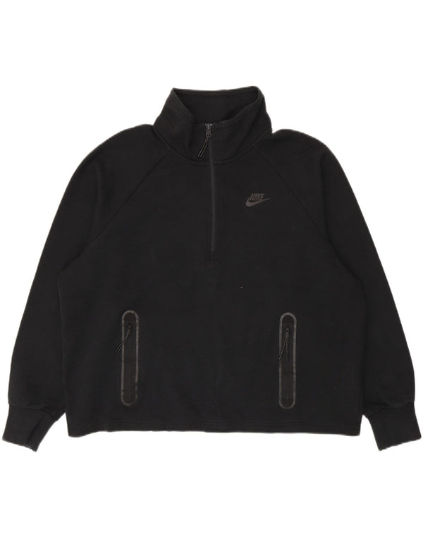 Nike Dame Oversized Zip Neck Sweatshirt Jumper UK 18 XL Sort Bomuld