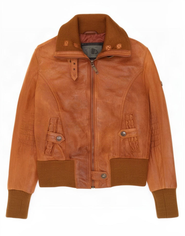 Americanino Womens Bomber Læderjakke UK 14 Medium Brown