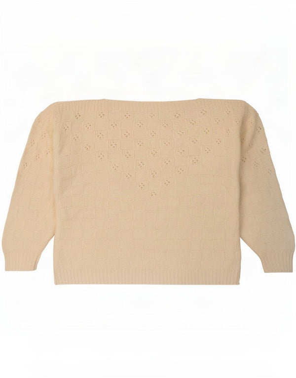 Vintage Womens Crop 3/4-ærmet bådhalstrøje DK 12 Medium White