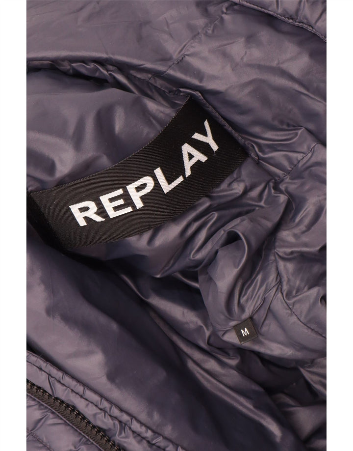 Replay Dame Hooded Polstret Jakke UK 12 Medium Navy Blue Polyamide