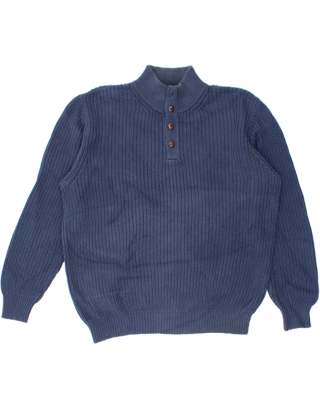 L.L.BEAN Herre Button Neck sweater Medium Blue Bomuld