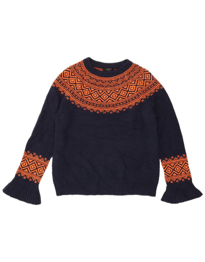 J. CREW Sweater med rund hals til kvinder UK 6 XS Navy Blue Fair Isle