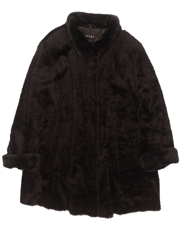 Junge Dame imiteret Pels Overfrakke UK 22 3XL Sort Rayon