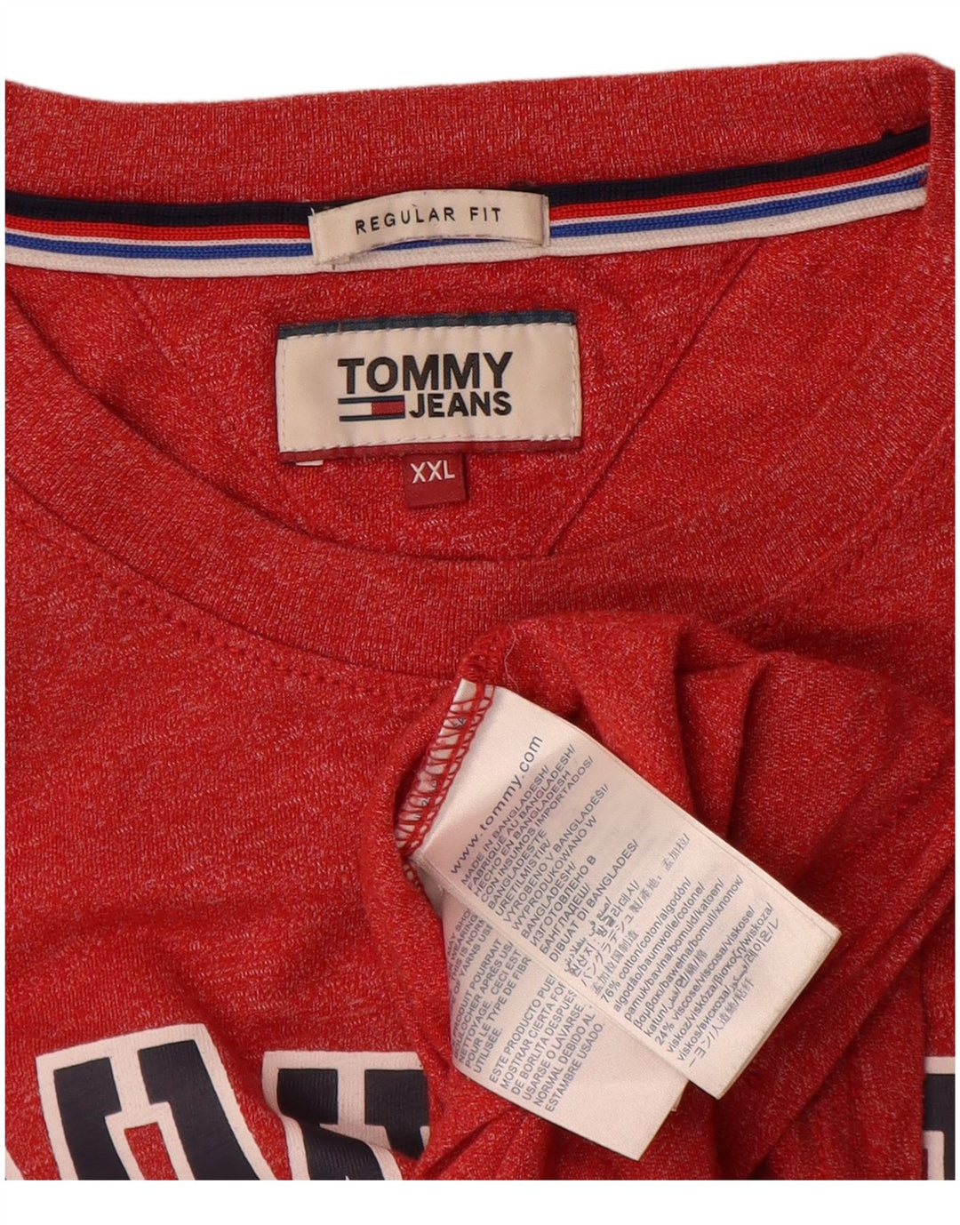 Tommy Hilfiger Herre Regular Fit Grafisk Top Langærmet 2XL Rød Flecked