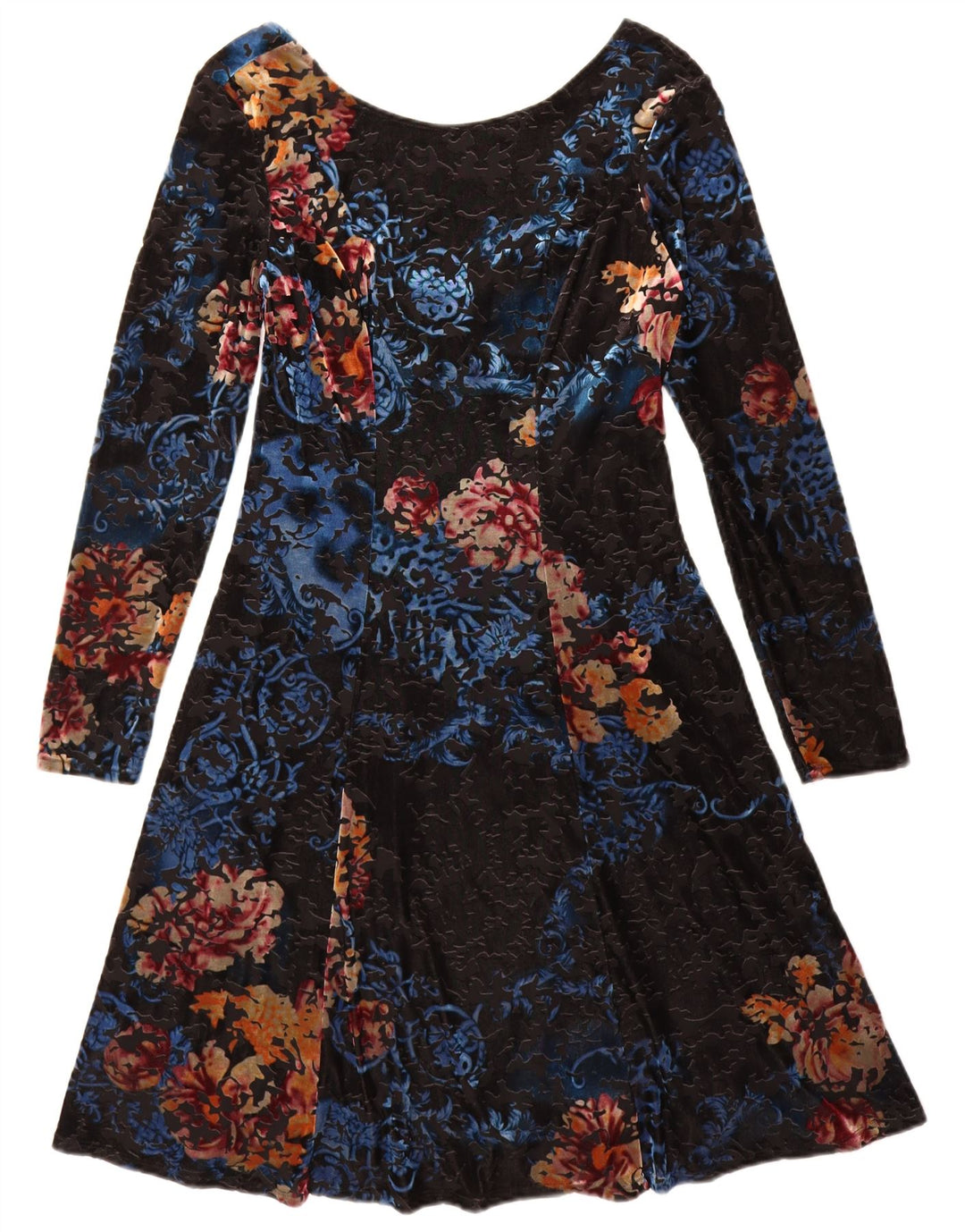 Monsoon Dame Langærmet A-Line Kjole UK 12 Medium Black Floral Polyester