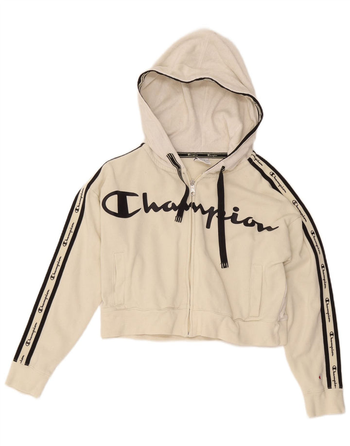 Champion Womens Graphic Crop Hættetrøje med lynlås UK 14 Medium White