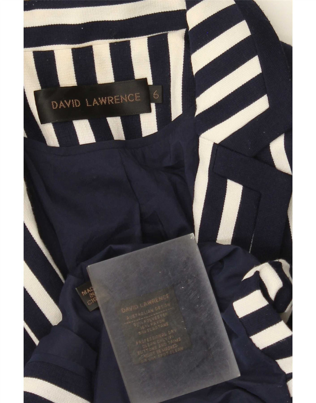 David Lawrence Dame Crop Blazer Jacket US 6 Medium Navy Blue stribet