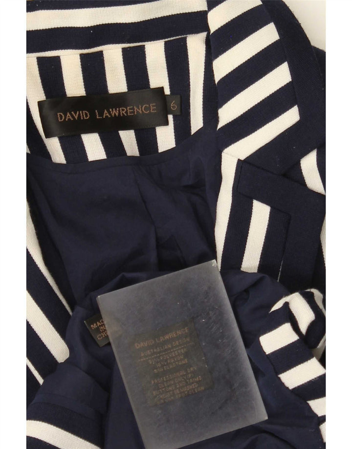 David Lawrence Dame Crop Blazer Jacket US 6 Medium Navy Blue stribet