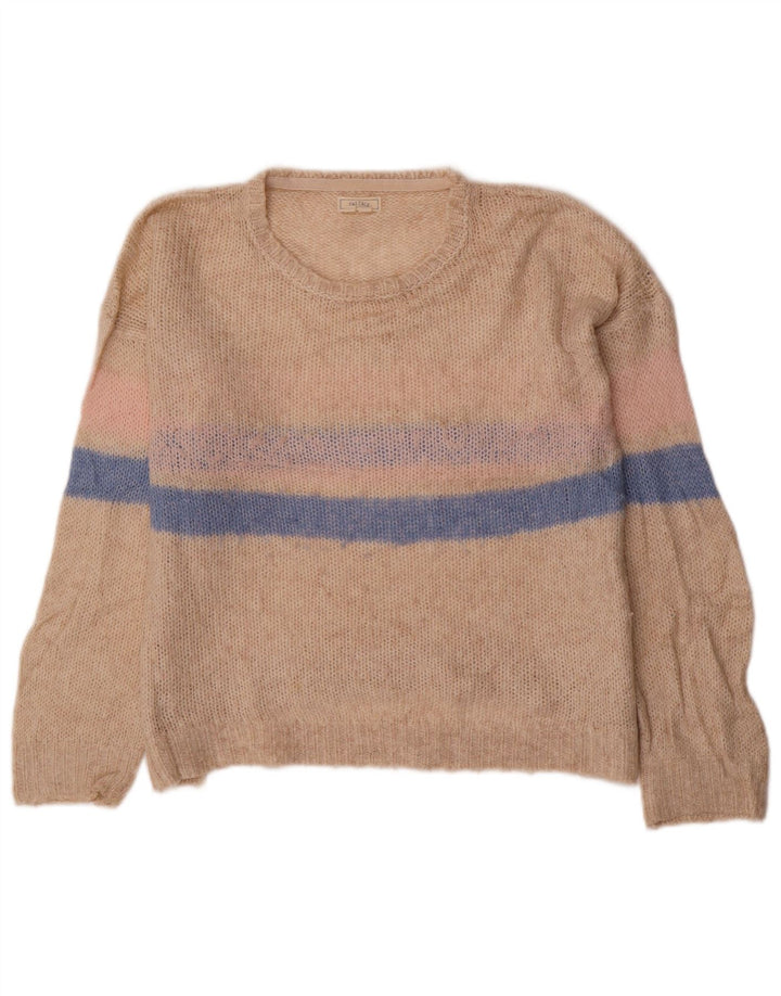 FAT FACE Dame Boat Neck Jumper Sweater UK 12 Medium Beige Stribet