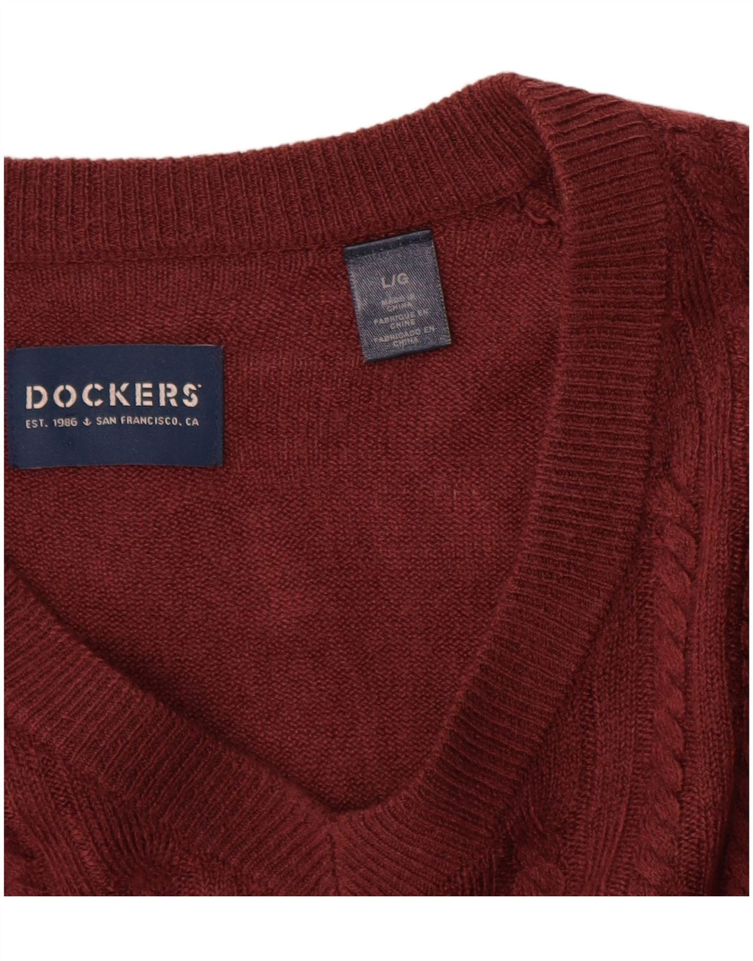 Dockers Herre V-hals sweater Stor rødbrun akryl