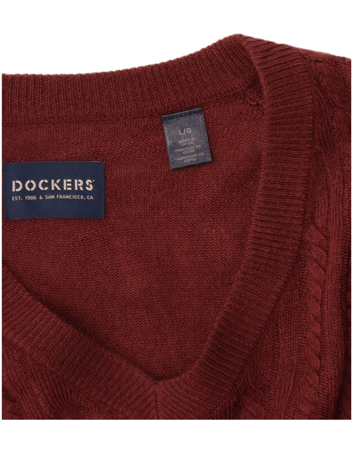 Dockers Herre V-hals sweater Stor rødbrun akryl