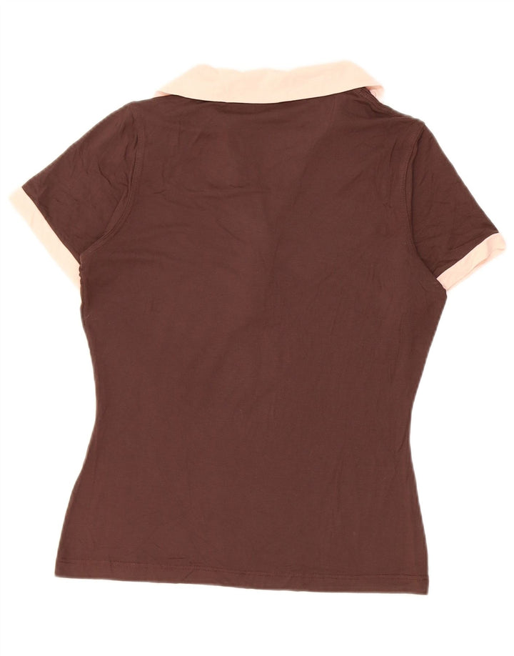 Fred Perry Dame Polo Shirt UK 12 Medium Brown Colourblock