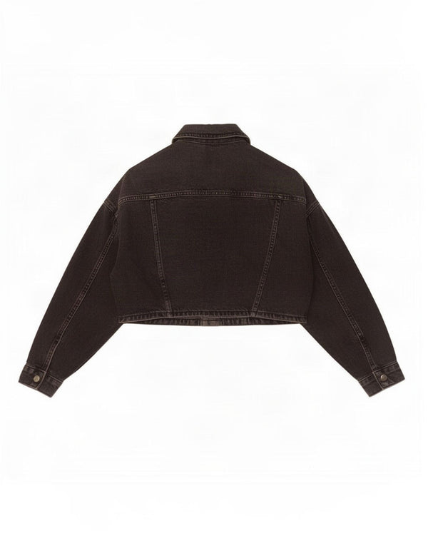 Topshop Womens Crop Oversized denimjakke UK 4 XS Sort bomuld