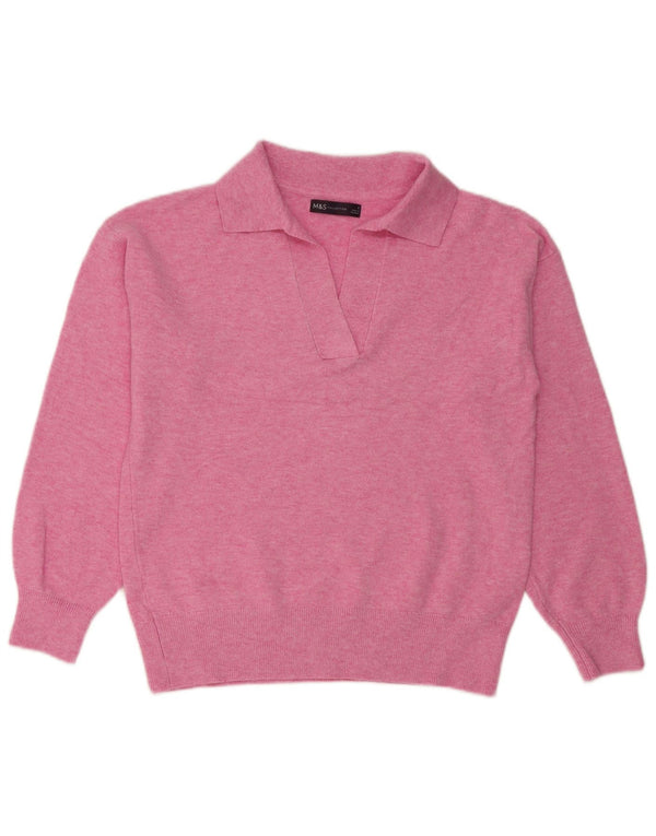 Marks & Spencer Dame Oversized Polo Neck Jumper Sweater UK 10 Small Pink