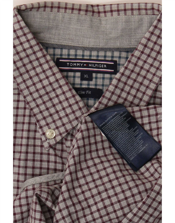 Tommy Hilfiger Herre Slim Fit skjorte XL Grå ternet bomuld