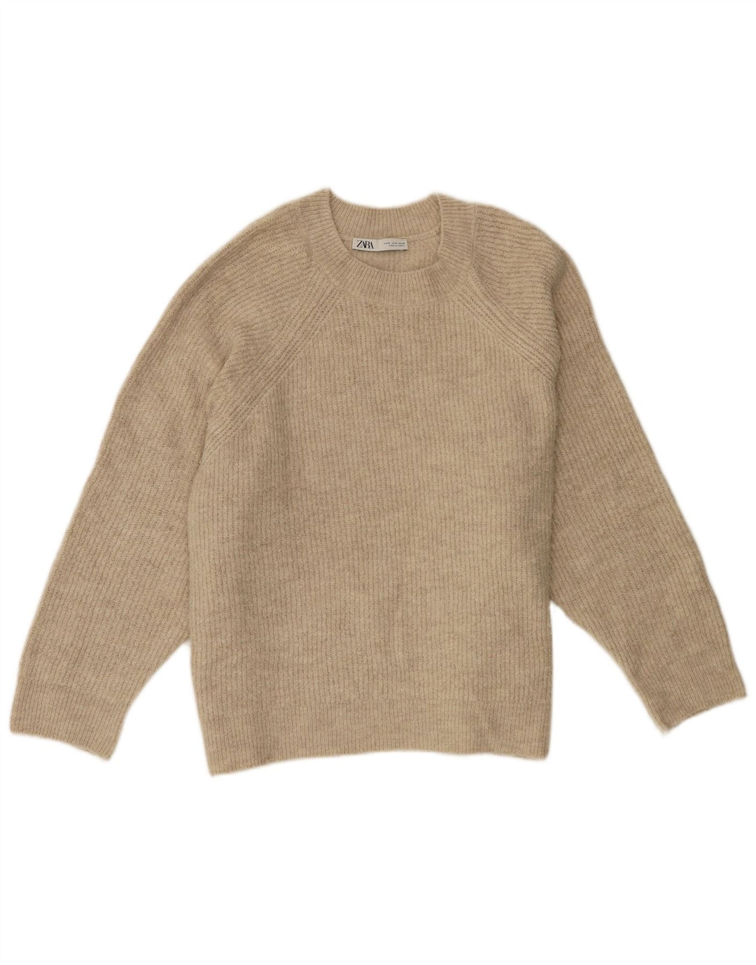 Zara Dame Oversized Crew Neck Jumper Sweater UK 14 Medium Beige Akryl