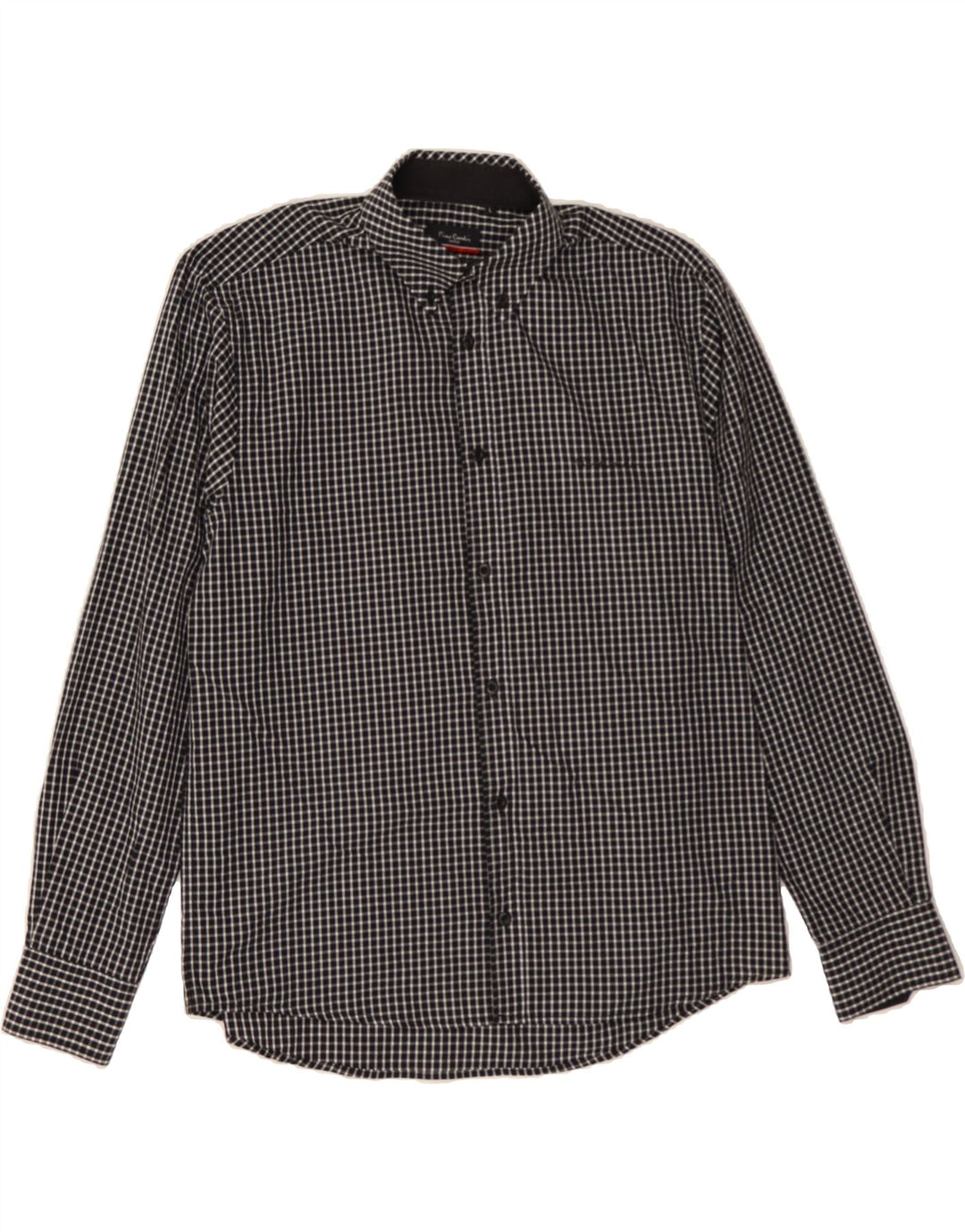 PIERRE CARDIN Mens Slim Fit Shirt Large Black Check Polyester Vintage Pierre Cardin and Second-Hand Pierre Cardin from Messina Hembry 