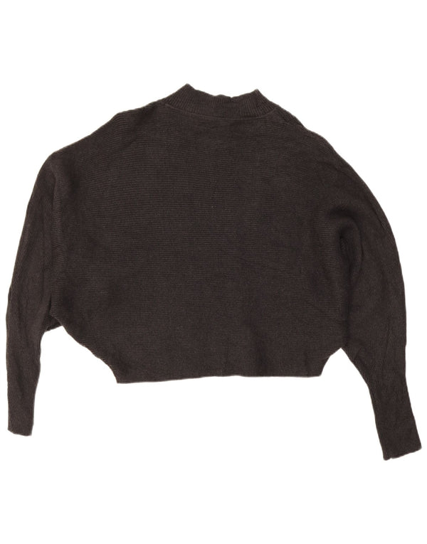 Zara Womens Batwing Crop Turtle Neck Jumper Sweater UK 16 Large Grey