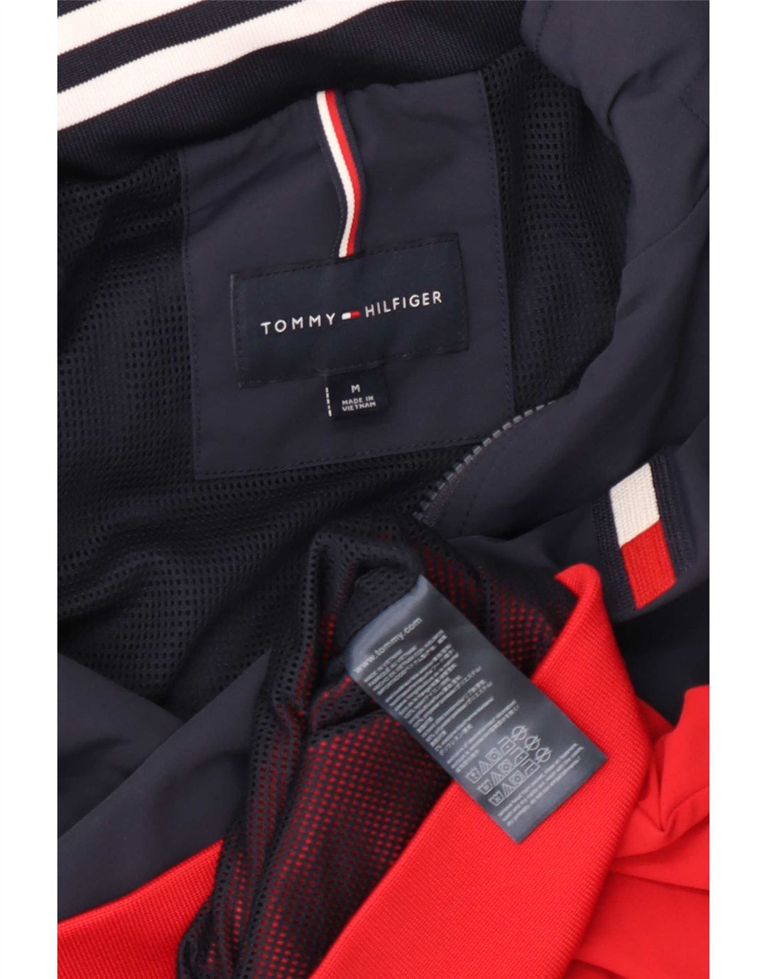Tommy Hilfiger Herre Hooded Bomber Jacket UK 38 Medium Navy Blue Colourblock