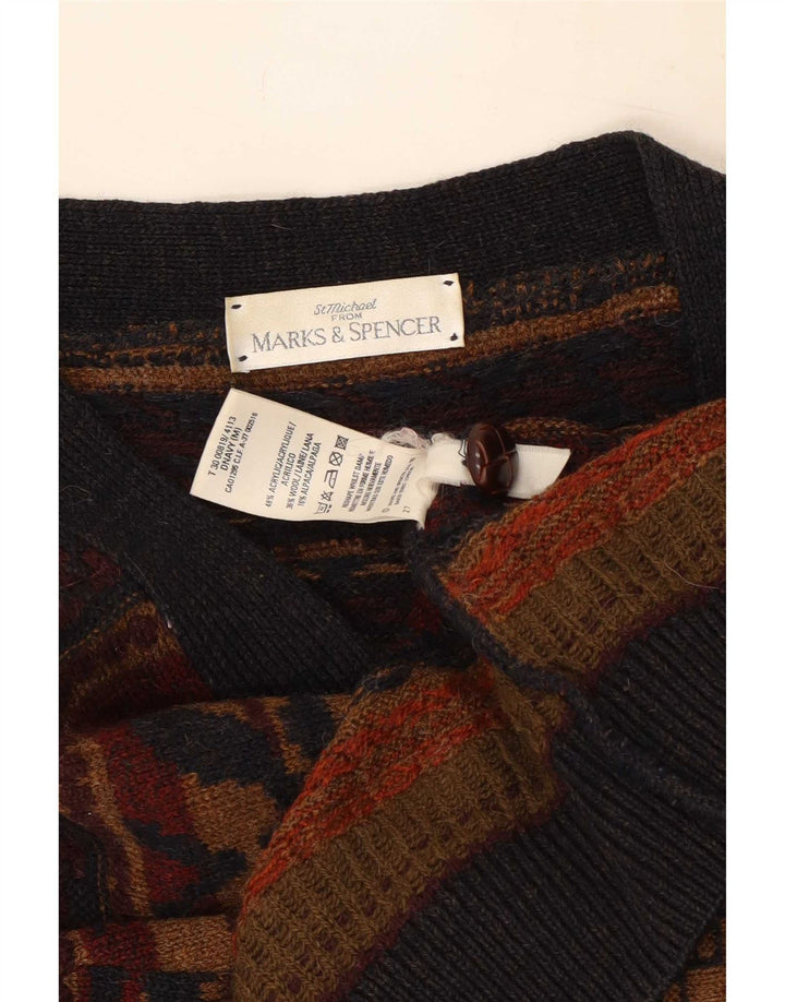 Marks & Spencer Herre St. Michael Cardigan Sweater Medium Brun Geometrisk