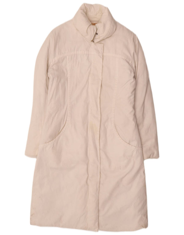 Trussardi Jeans Dame Polstret Frakke IT 44 Medium Hvid Bomuld