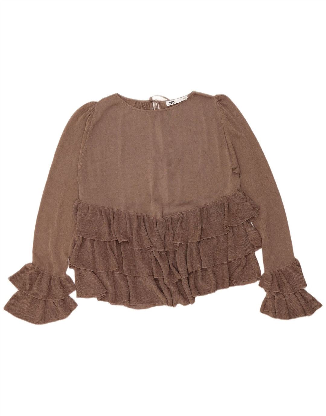 Zara Dame Oversized Langærmet Bluse Top UK 10 Small Brown Colourblock