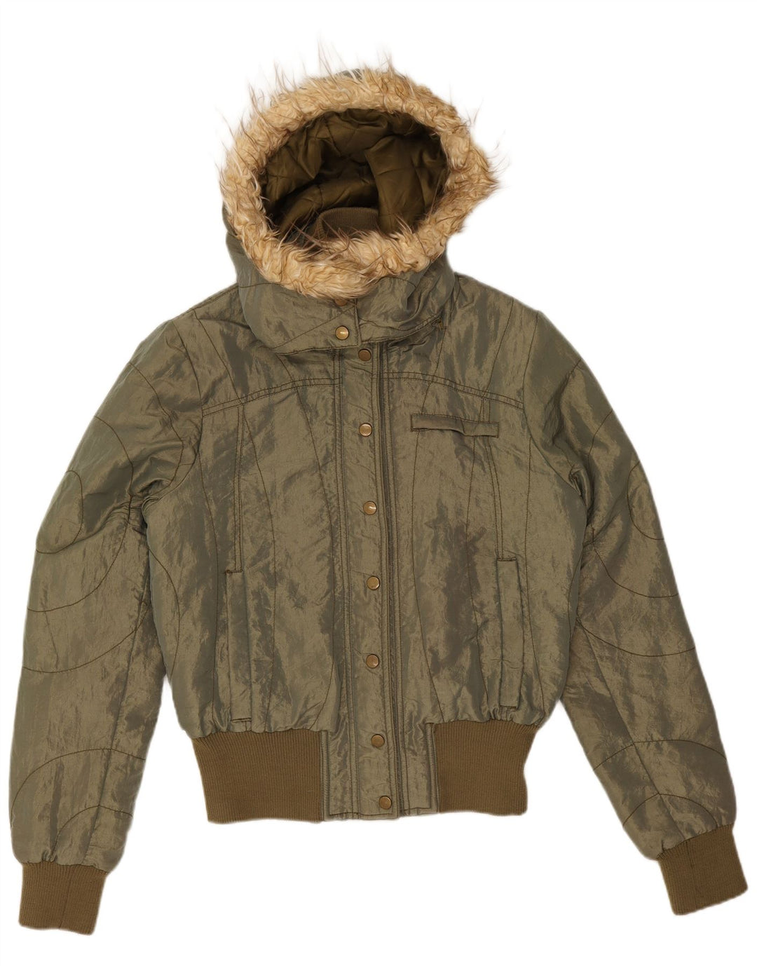 Calliope Polstret hættejakke til kvinder UK 16 Stor Khaki Nylon