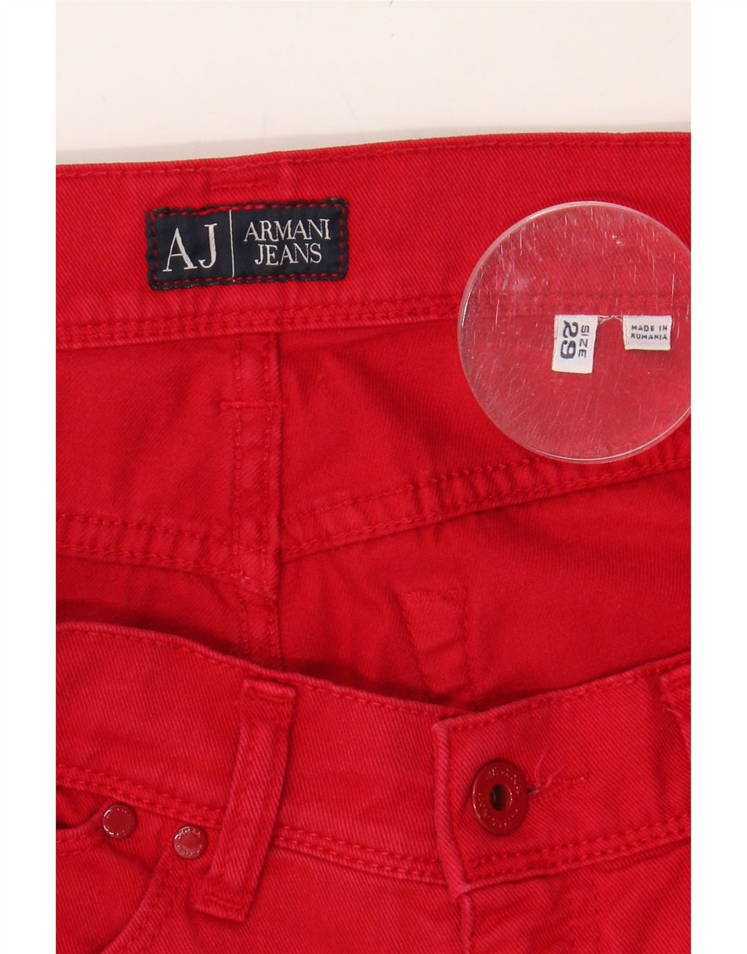 ARMANI Womens Slim Jeans W29 L30 Red Vintage Armani and Second-Hand Armani from Messina Hembry 
